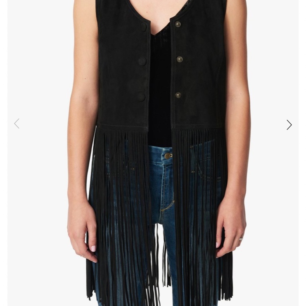 NWT black leather fringe vest